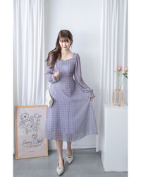 Lavender Check Dress 薰衣草方領格紋顯腰連身裙/ DS1020