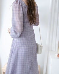 Lavender Check Dress 薰衣草方領格紋顯腰連身裙/ DS1020