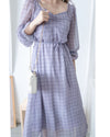 Lavender Check Dress 薰衣草方領格紋顯腰連身裙/ DS1020