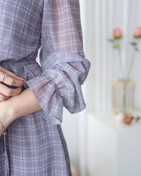 Lavender Check Dress 薰衣草方領格紋顯腰連身裙/ DS1020