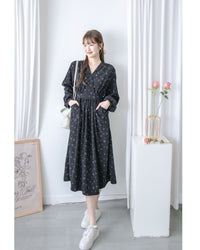 Floral Dress 燈芯絨印花顯腿長弧腰連身裙/ DS1024 (pre-order 11月24截單)