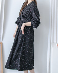 Floral Dress 燈芯絨印花顯腿長弧腰連身裙/ DS1024 (pre-order 11月24截單)