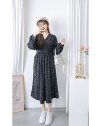 Floral Dress 燈芯絨印花顯腿長弧腰連身裙/ DS1024 (pre-order 11月24截單)