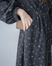 Floral Dress 燈芯絨印花顯腿長弧腰連身裙/ DS1024 (pre-order 11月24截單)