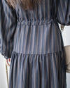 French Stripe Dress 全裡布藍灰色法式直紋綁帶連身裙/ DS1018 (韓國已停售)