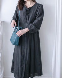 French Dress 織紋直條通花舒適連身裙/ DS1027