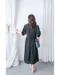 French Dress 織紋直條通花舒適連身裙/ DS1027