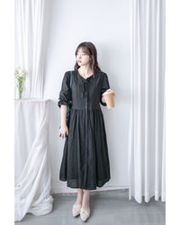 French Dress 織紋直條通花舒適連身裙/ DS1027