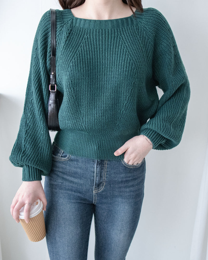 Square collar Top  方領百搭織紋防毛針織上衣/ KT8187 (pre-order green/ivory 11月24截單)