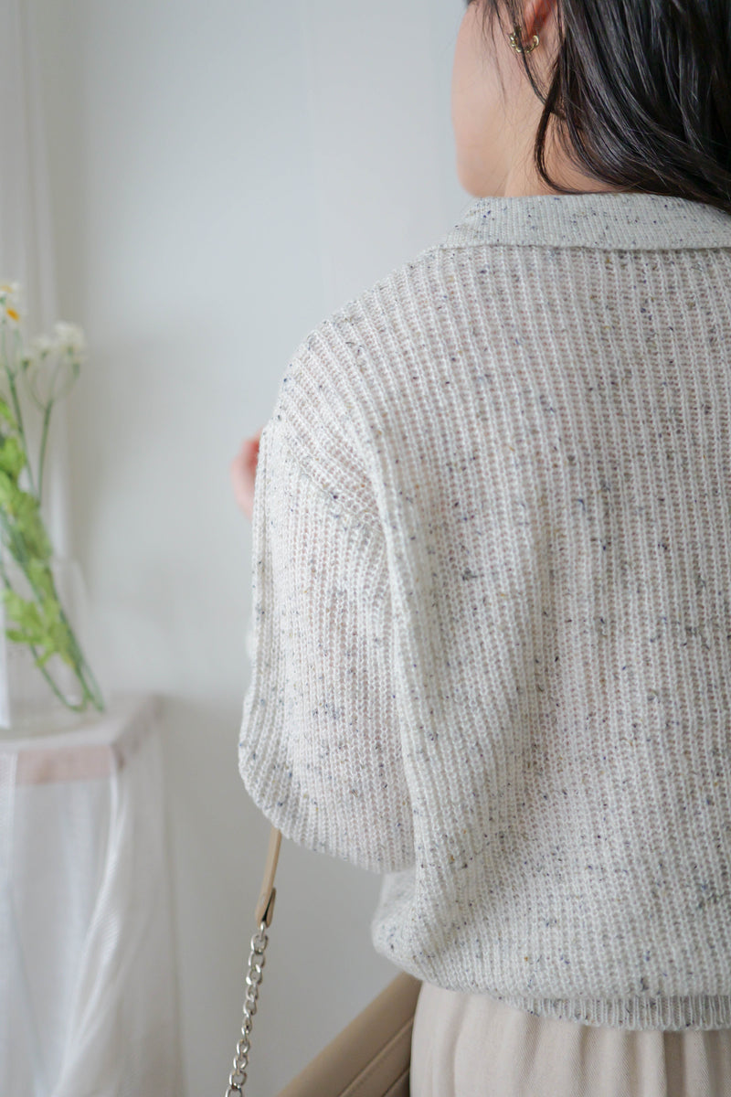 （售完即止！）Colour Dot knit 翻領V形領口彩點針織/ TP9195 (navy/ lavender售完）