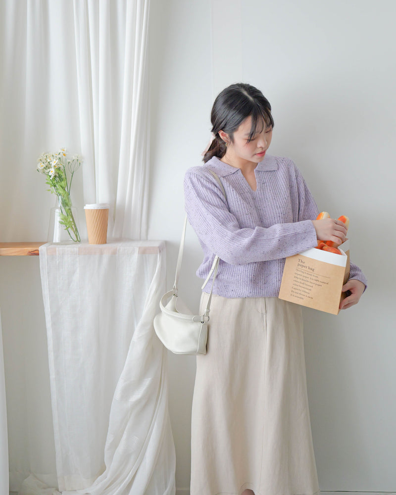 （售完即止！）Colour Dot knit 翻領V形領口彩點針織/ TP9195 (navy/ lavender售完）