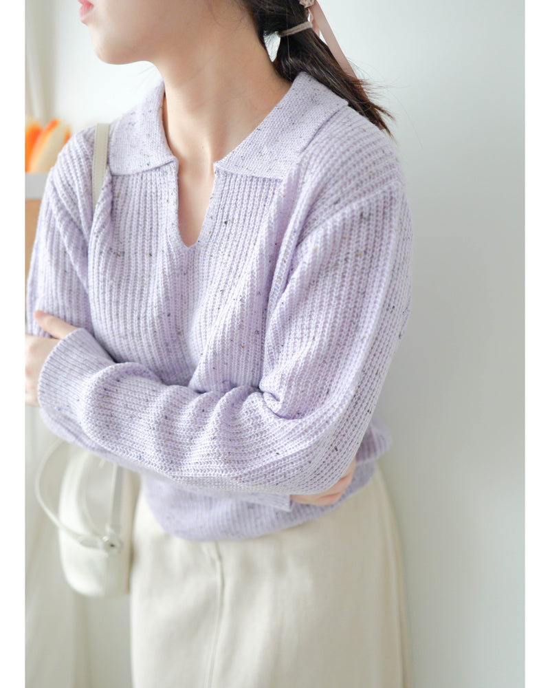 （售完即止！）Colour Dot knit 翻領V形領口彩點針織/ TP9195 (navy/ lavender售完）