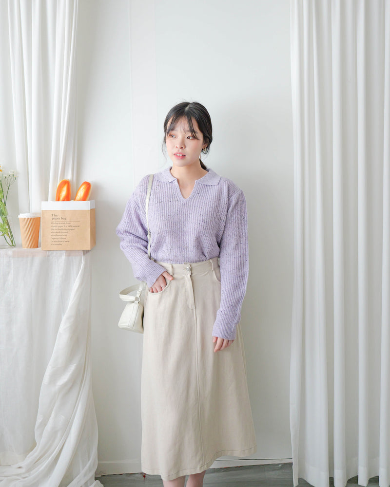 （售完即止！）Colour Dot knit 翻領V形領口彩點針織/ TP9195 (navy/ lavender售完）