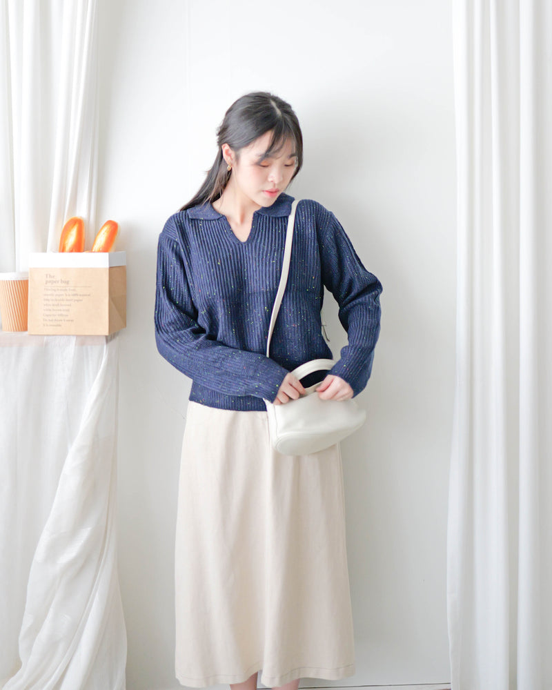 （售完即止！）Colour Dot knit 翻領V形領口彩點針織/ TP9195 (navy/ lavender售完）