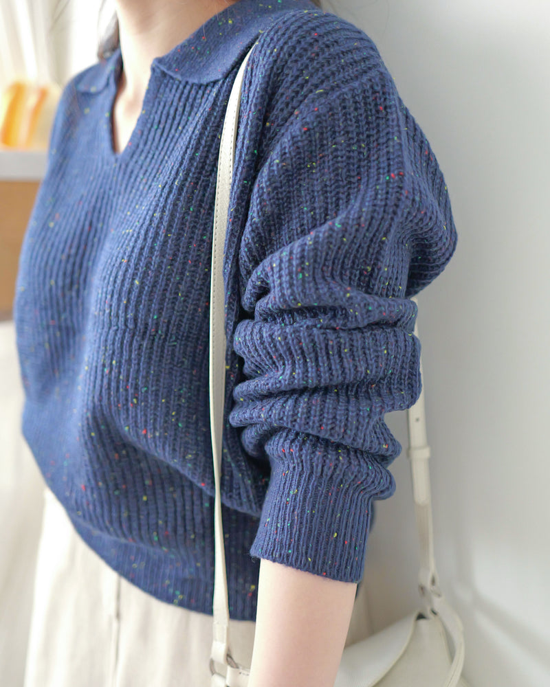（售完即止！）Colour Dot knit 翻領V形領口彩點針織/ TP9195 (navy/ lavender售完）