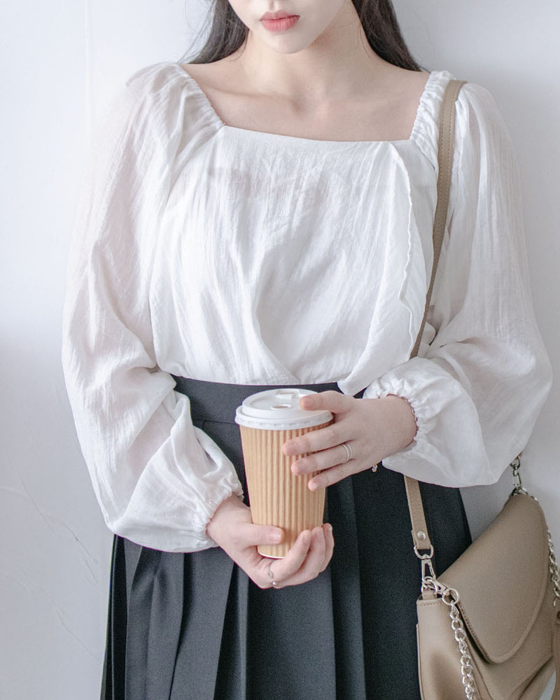 Chiffon Blouse 方領不規則衣身飄逸上衣/ BU9124