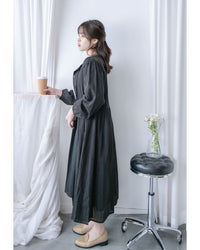 French Dress 織紋直條通花舒適連身裙/ DS1027