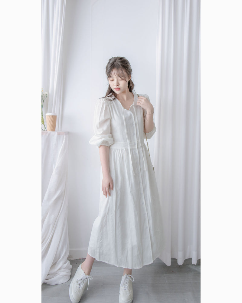 French Dress 織紋直條通花舒適連身裙/ DS1027