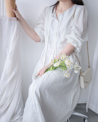 French Dress 織紋直條通花舒適連身裙/ DS1027