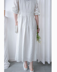 French Dress 織紋直條通花舒適連身裙/ DS1027