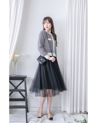 COCO Dress 優雅千鳥格紋黑色紗裙假兩件連身裙/ DS1033