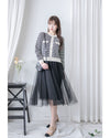 COCO Dress 優雅千鳥格紋黑色紗裙假兩件連身裙/ DS1033