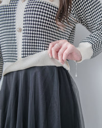 COCO Dress 優雅千鳥格紋黑色紗裙假兩件連身裙/ DS1033