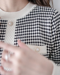 COCO Dress 優雅千鳥格紋黑色紗裙假兩件連身裙/ DS1033