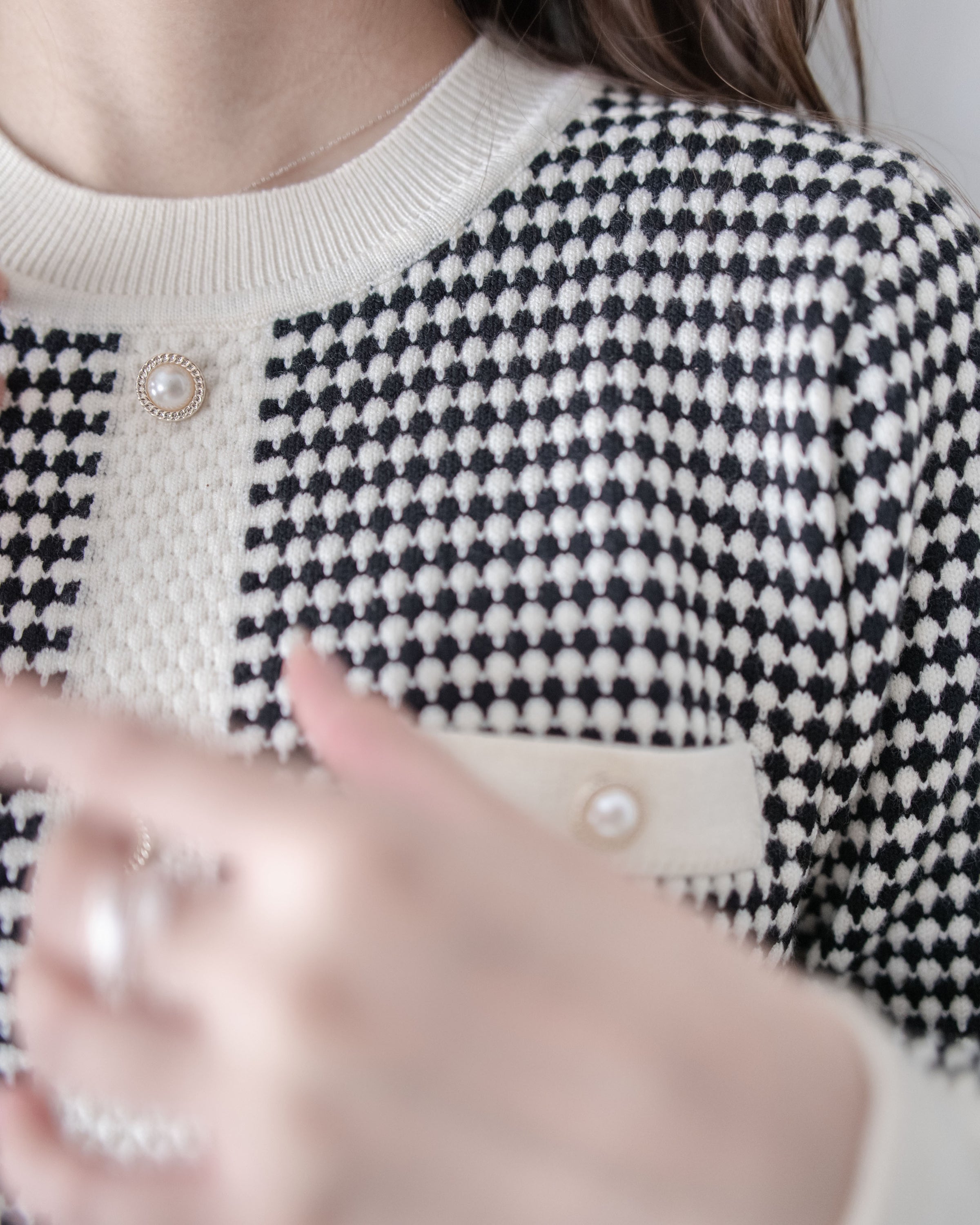 COCO Dress 優雅千鳥格紋黑色紗裙假兩件連身裙/ DS1033