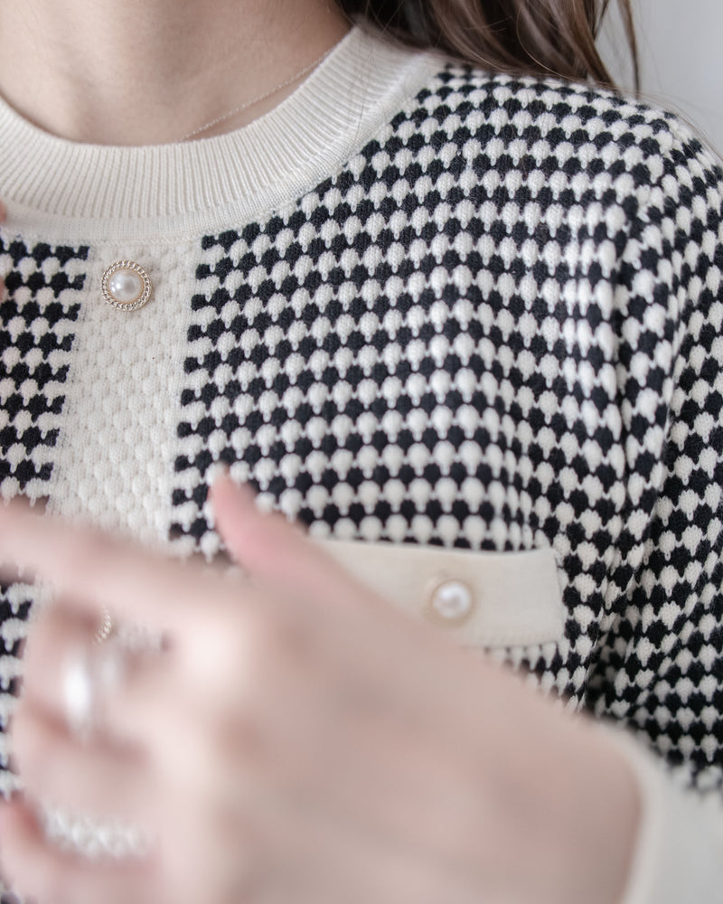 COCO Dress 優雅千鳥格紋黑色紗裙假兩件連身裙/ DS1033