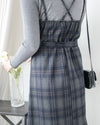 Check Set 後交叉帶吊帶格紋連身裙 （一Set兩件）/SE8096