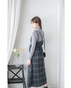 Check Set 後交叉帶吊帶格紋連身裙 （一Set兩件）/SE8096