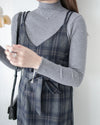 Check Set 後交叉帶吊帶格紋連身裙 （一Set兩件）/SE8096