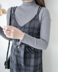 Check Set 後交叉帶吊帶格紋連身裙 （一Set兩件）/SE8096