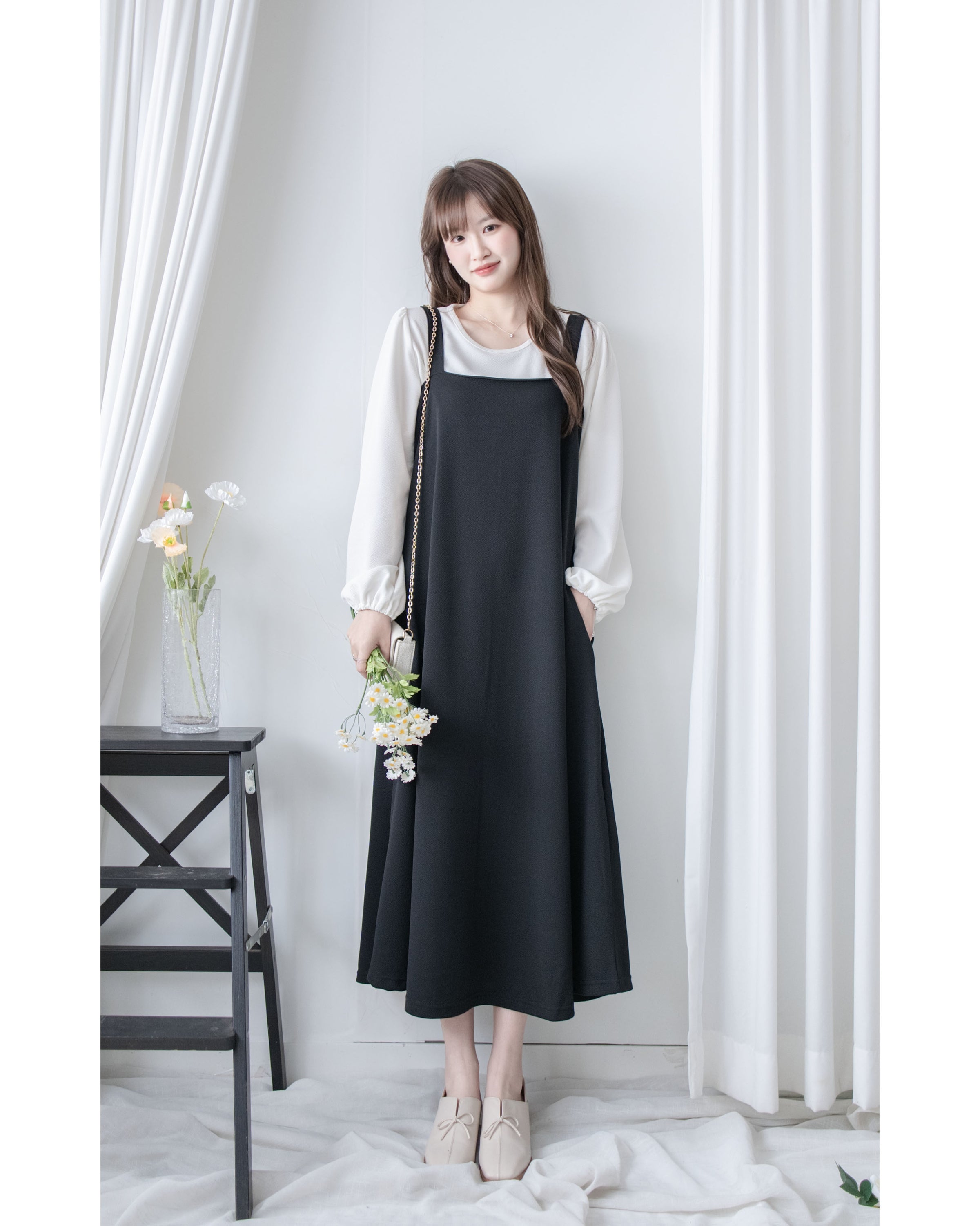 Square Neck Vest Dress 隨性輕優雅平領口吊帶裙/ DS1030