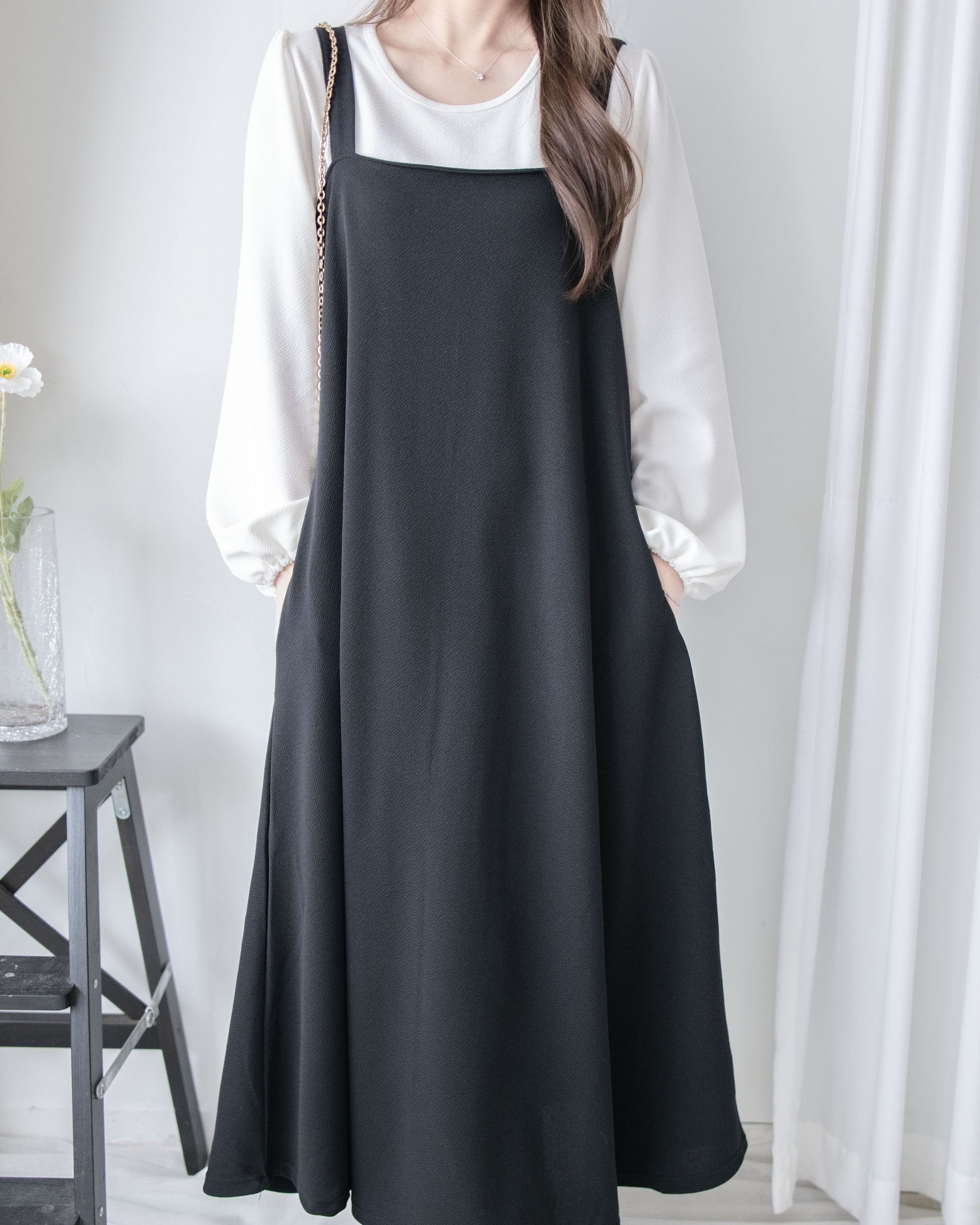 Square Neck Vest Dress 隨性輕優雅平領口吊帶裙/ DS1030