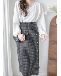 Checked Skirt 彈性A字立體微開衩格紋裙/ SK8918