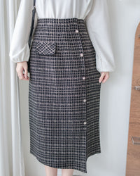 Checked Skirt 彈性A字立體微開衩格紋裙/ SK8918