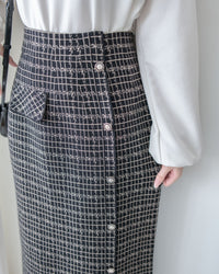 Checked Skirt 彈性A字立體微開衩格紋裙/ SK8918