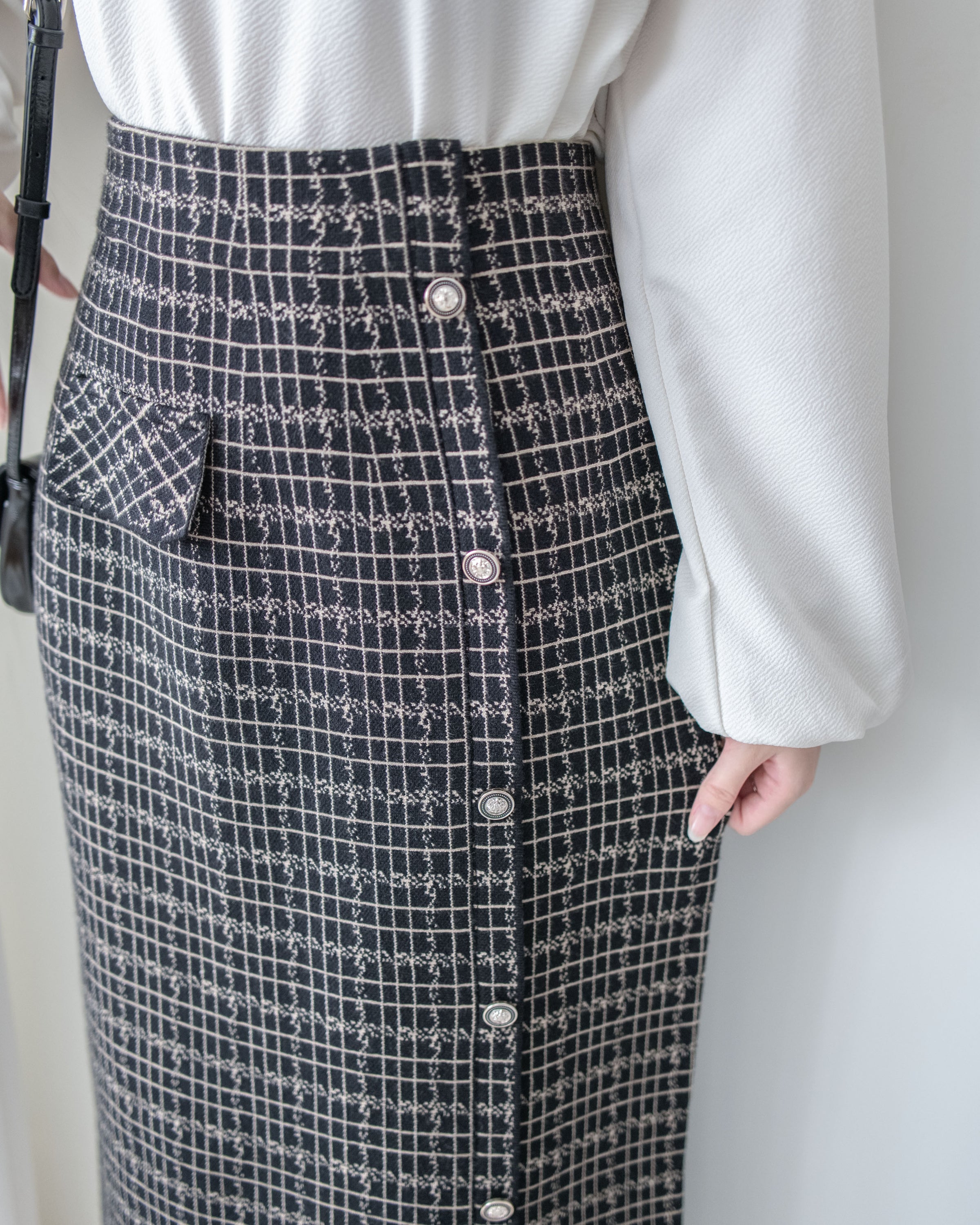 Checked Skirt 彈性A字立體微開衩格紋裙/ SK8918