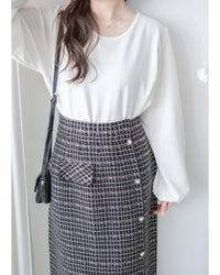 Checked Skirt 彈性A字立體微開衩格紋裙/ SK8918