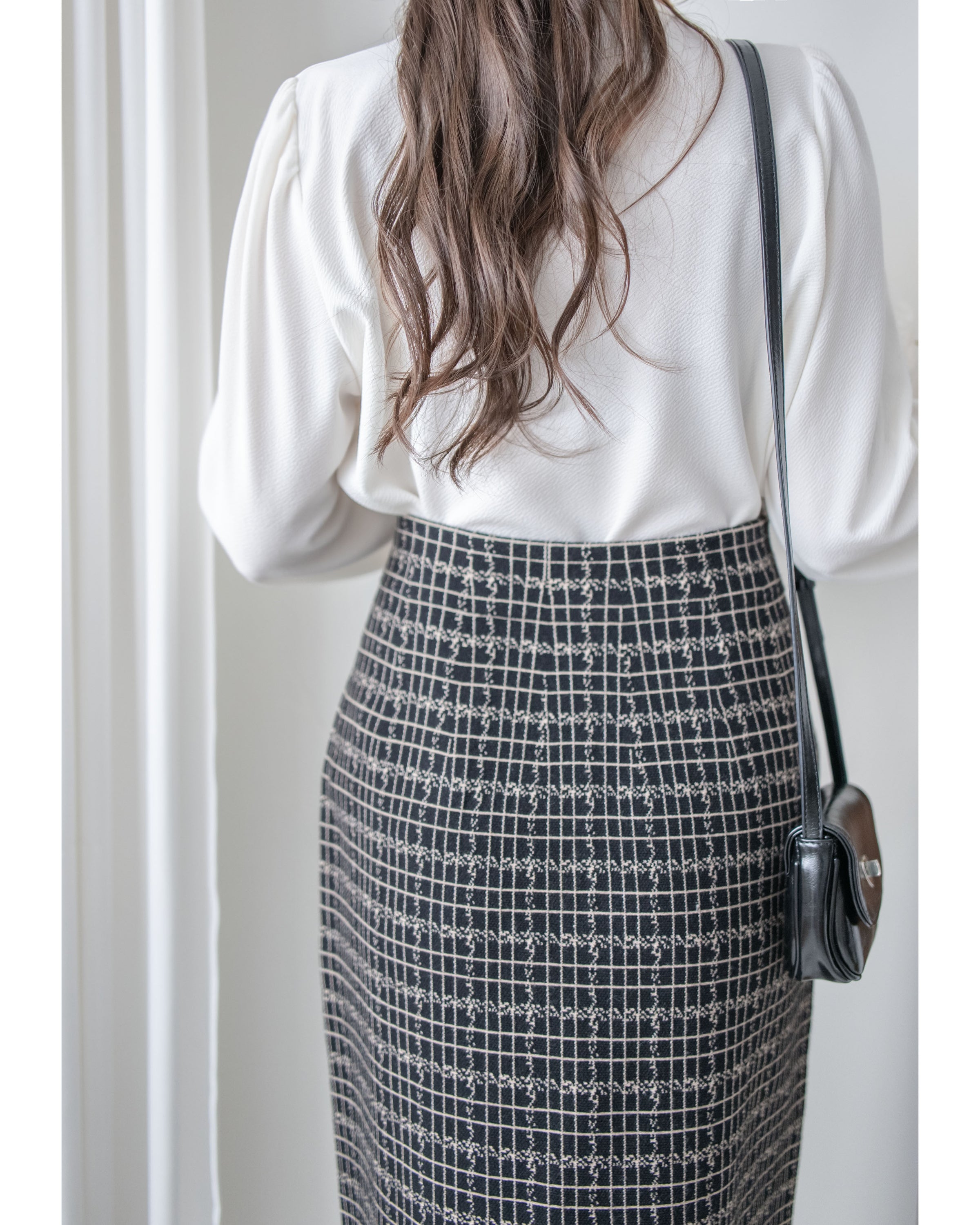 Checked Skirt 彈性A字立體微開衩格紋裙/ SK8918