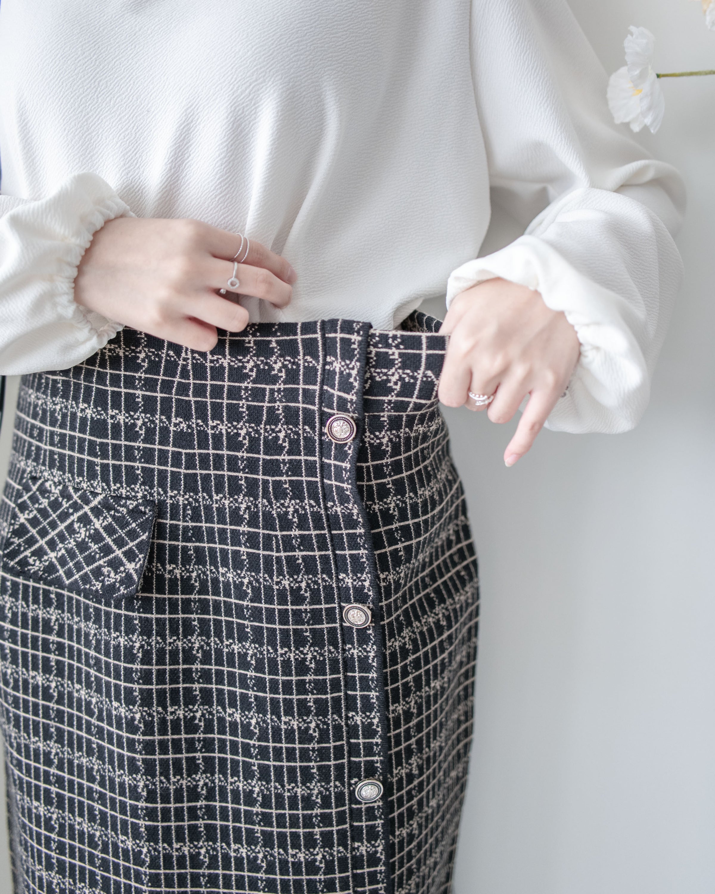 Checked Skirt 彈性A字立體微開衩格紋裙/ SK8918