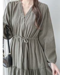 Sophie Dress 柔軟擋風燈芯絨V領連身裙/ DS1031