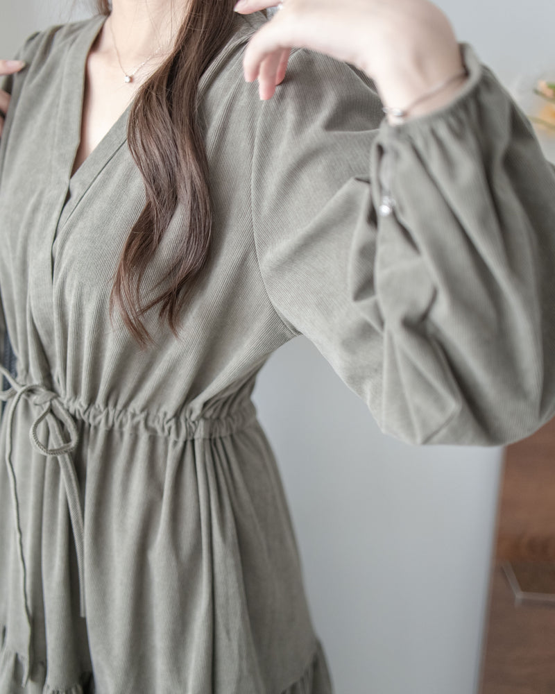 Sophie Dress 柔軟擋風燈芯絨V領連身裙/ DS1031