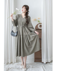 Sophie Dress 柔軟擋風燈芯絨V領連身裙/ DS1031