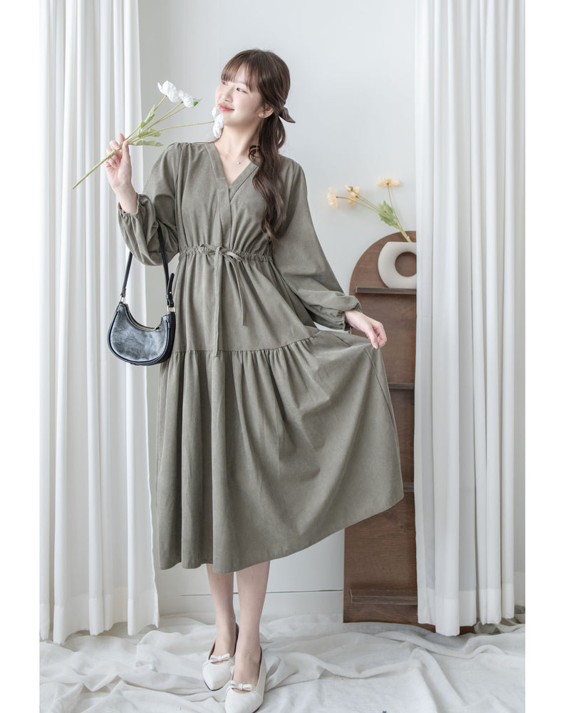 Sophie Dress 柔軟擋風燈芯絨V領連身裙/ DS1031