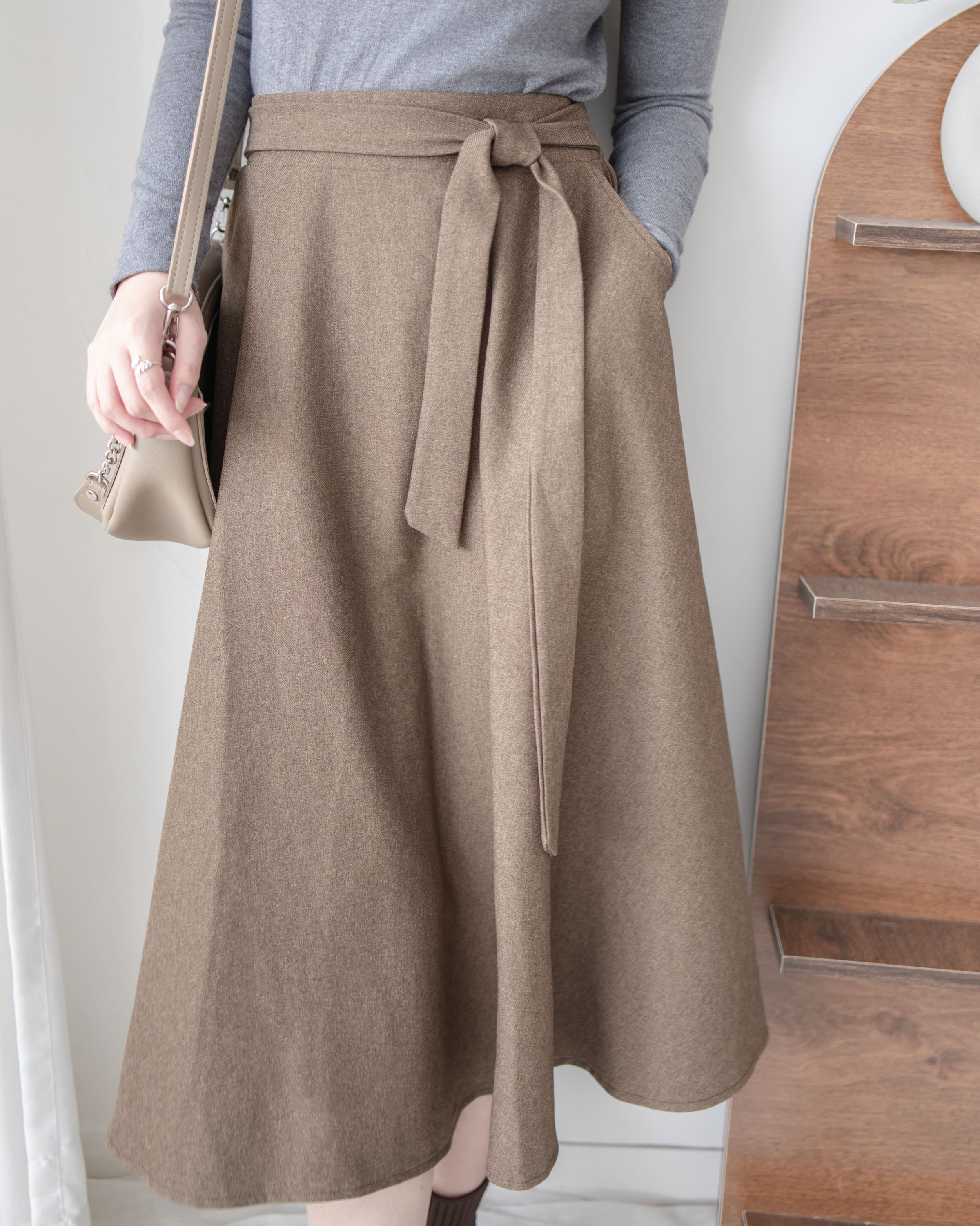 Knot Skirt 高腰口袋綁帶A字裙 / SK8916