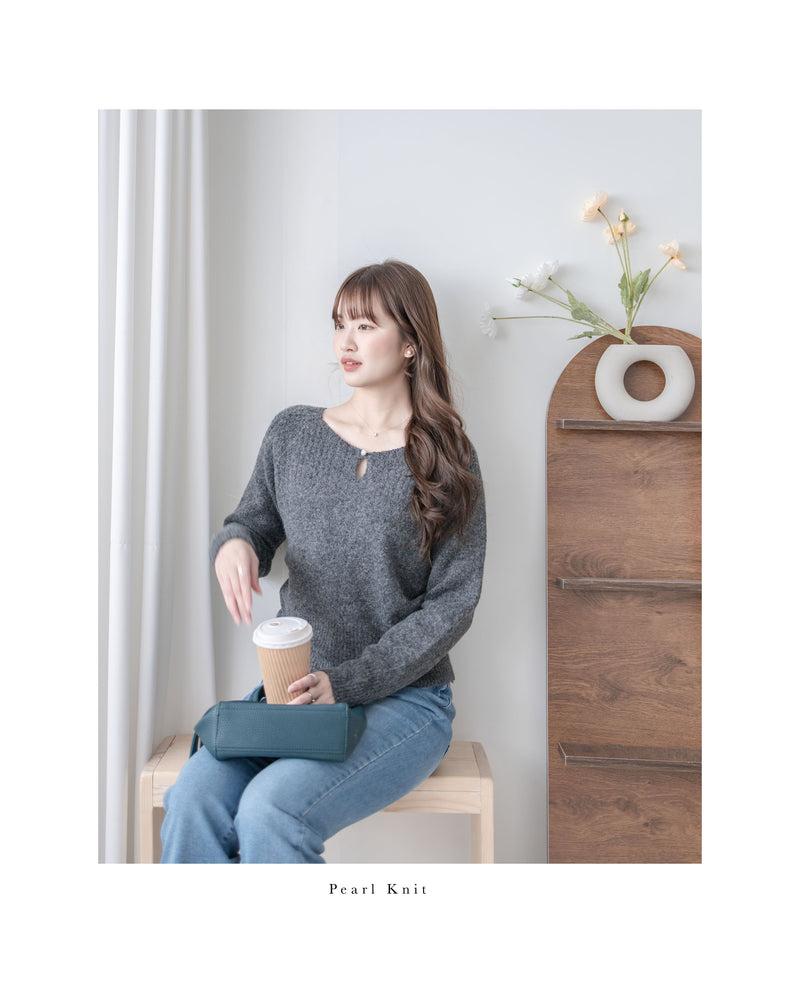 Pearl Top 珍珠領羅紋設計上衣/ KT8186