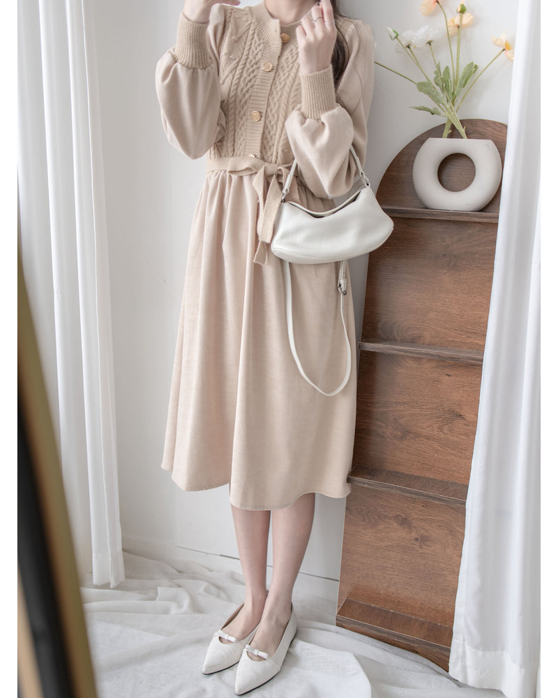 Braid Dress 麻花紋針織背心假兩件連身裙/ DS1025